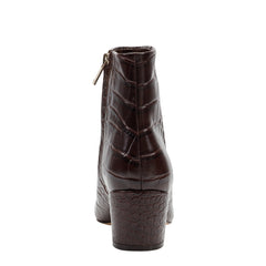 Alfie Block Heel Ankle Bootie - Embossed Croco Dark Brown Leather