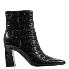 Novella Block Heel Ankle Bootie - Embossed Black Croco Leather