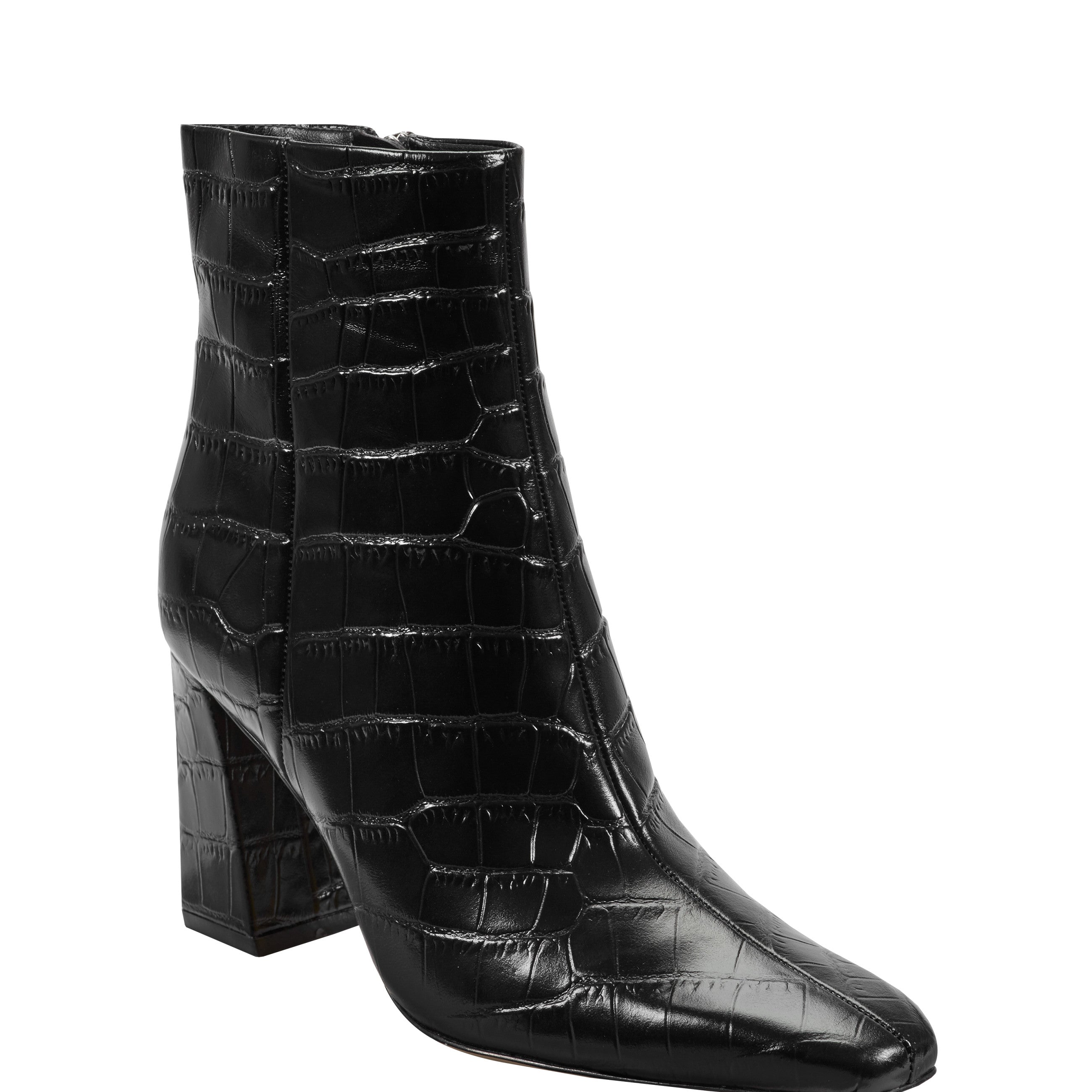 Novella Block Heel Ankle Bootie - Embossed Black Croco Leather