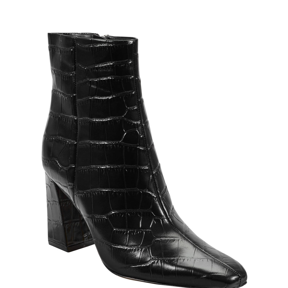 Novella Block Heel Ankle Bootie - Embossed Black Croco Leather