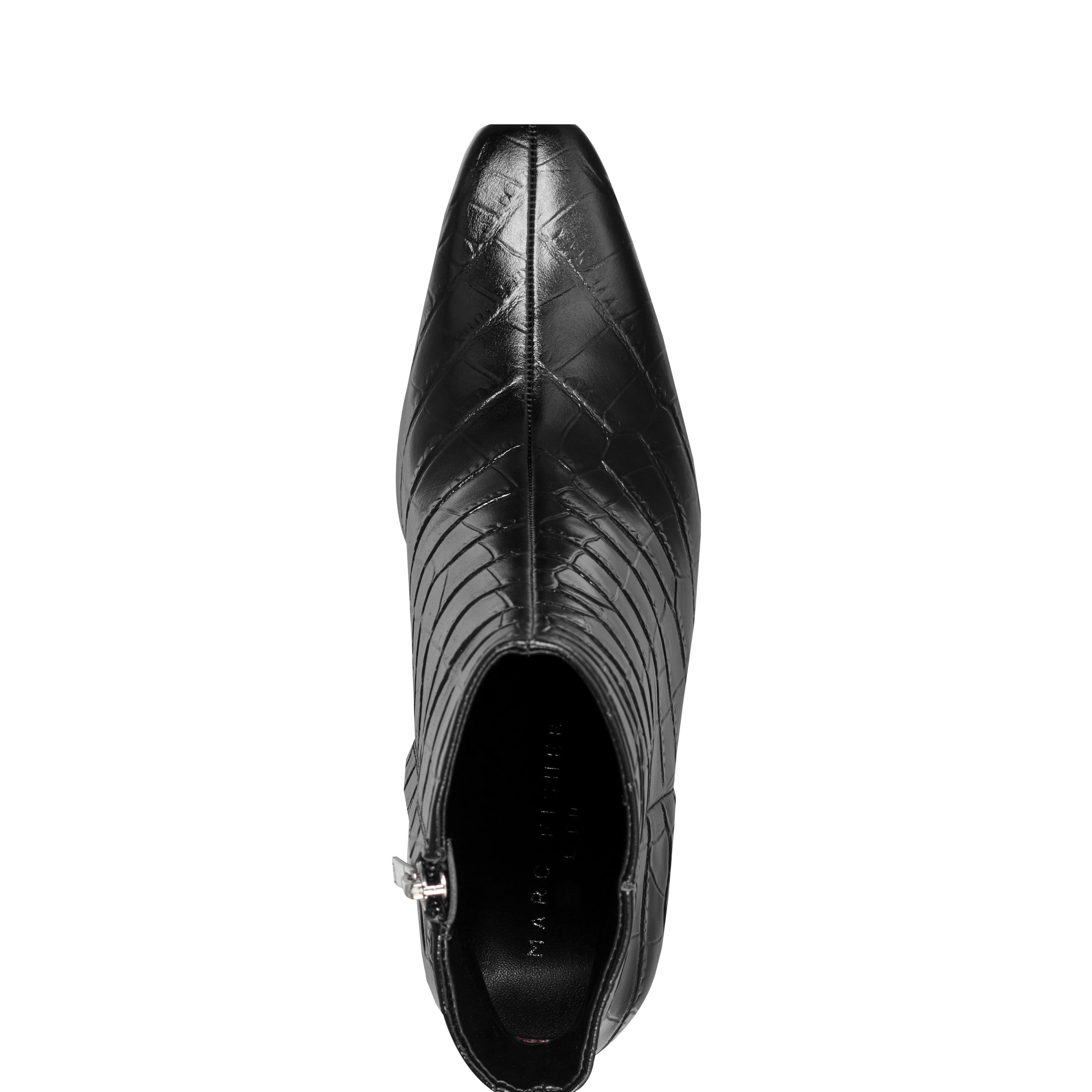 Novella Block Heel Ankle Bootie - Embossed Black Croco Leather