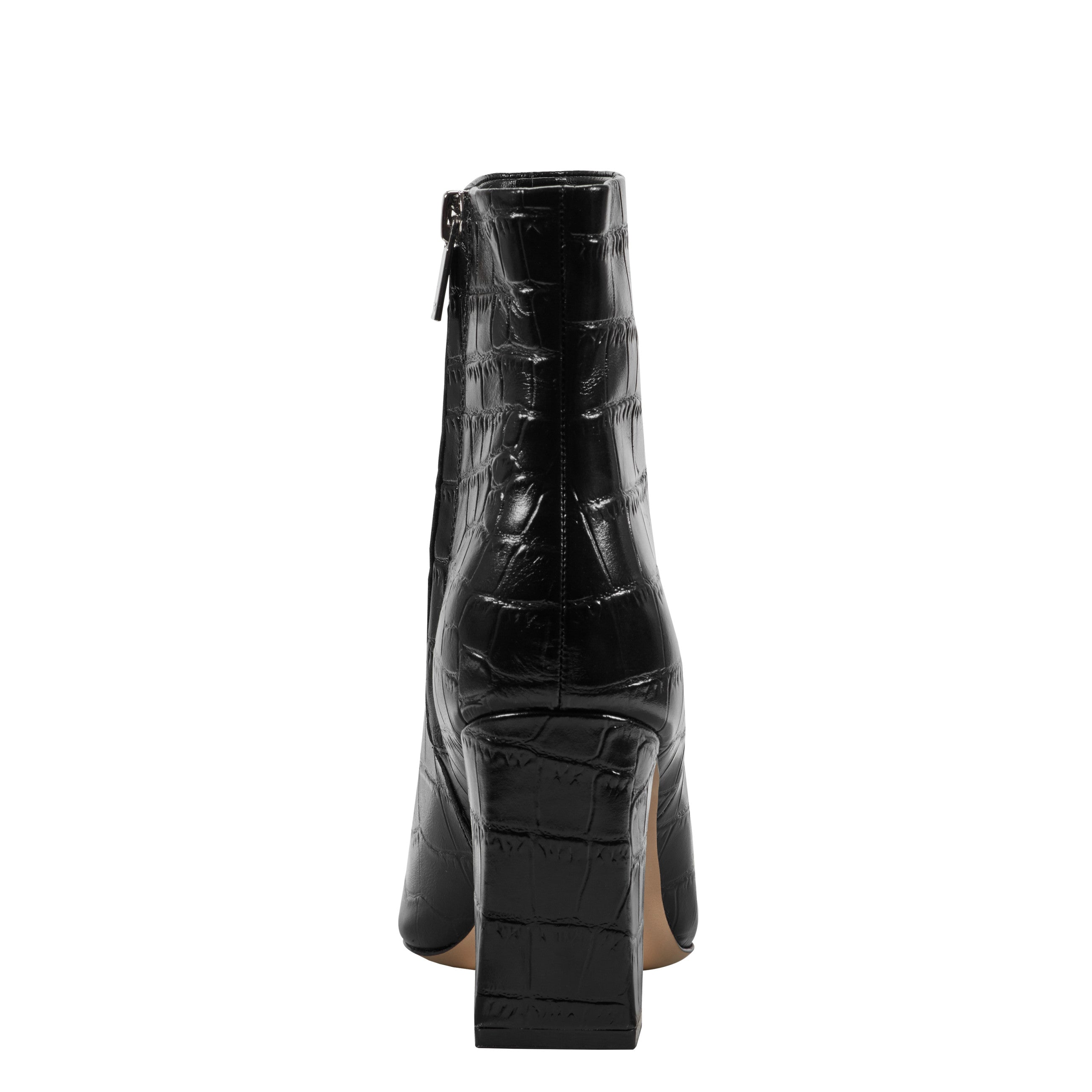 Novella Block Heel Ankle Bootie - Embossed Black Croco Leather