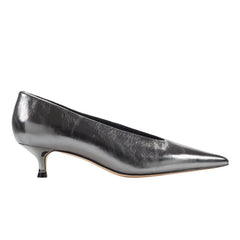 Cecile Kitten Heel Pump - Silver Leather