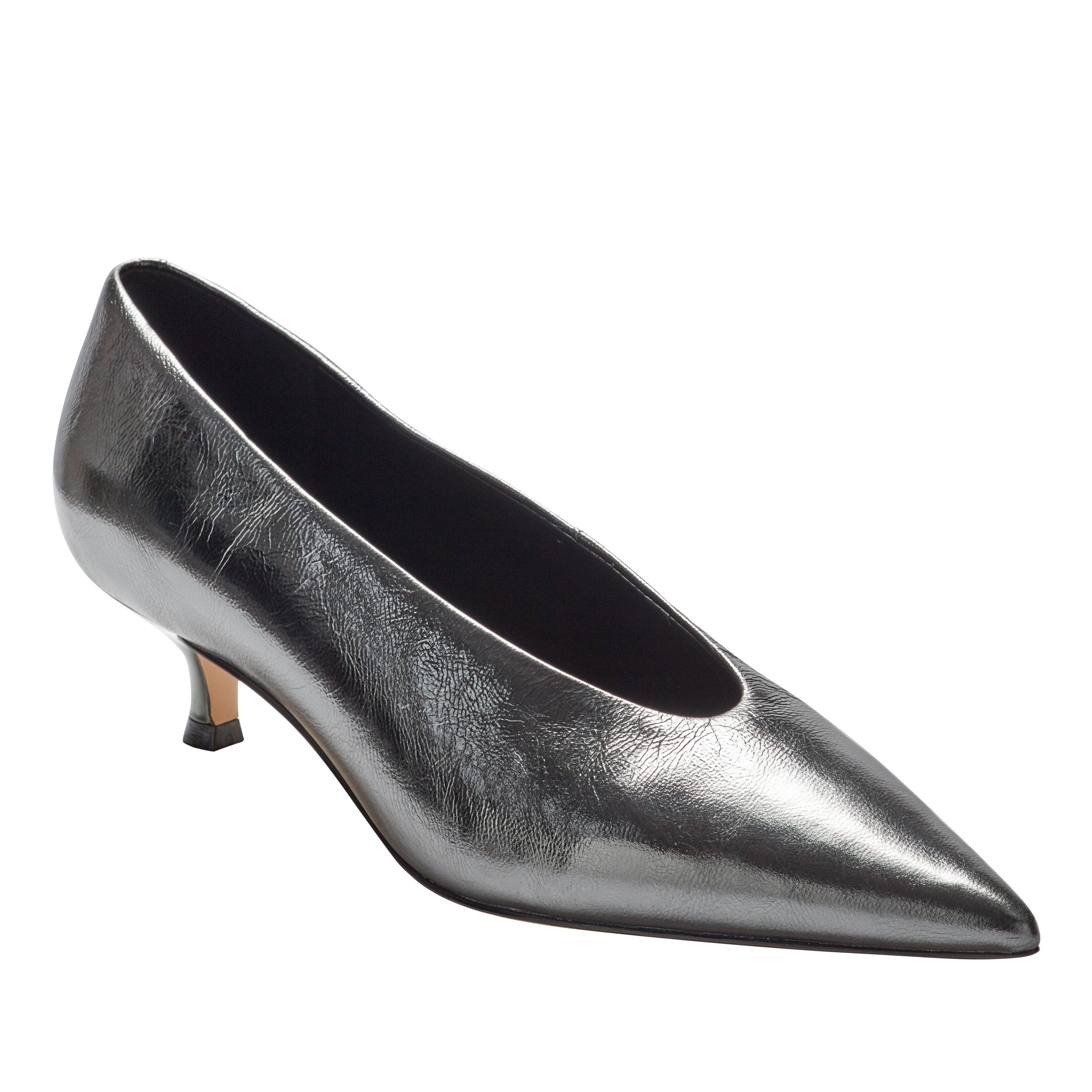 Cecile Kitten Heel Pump - Silver Leather