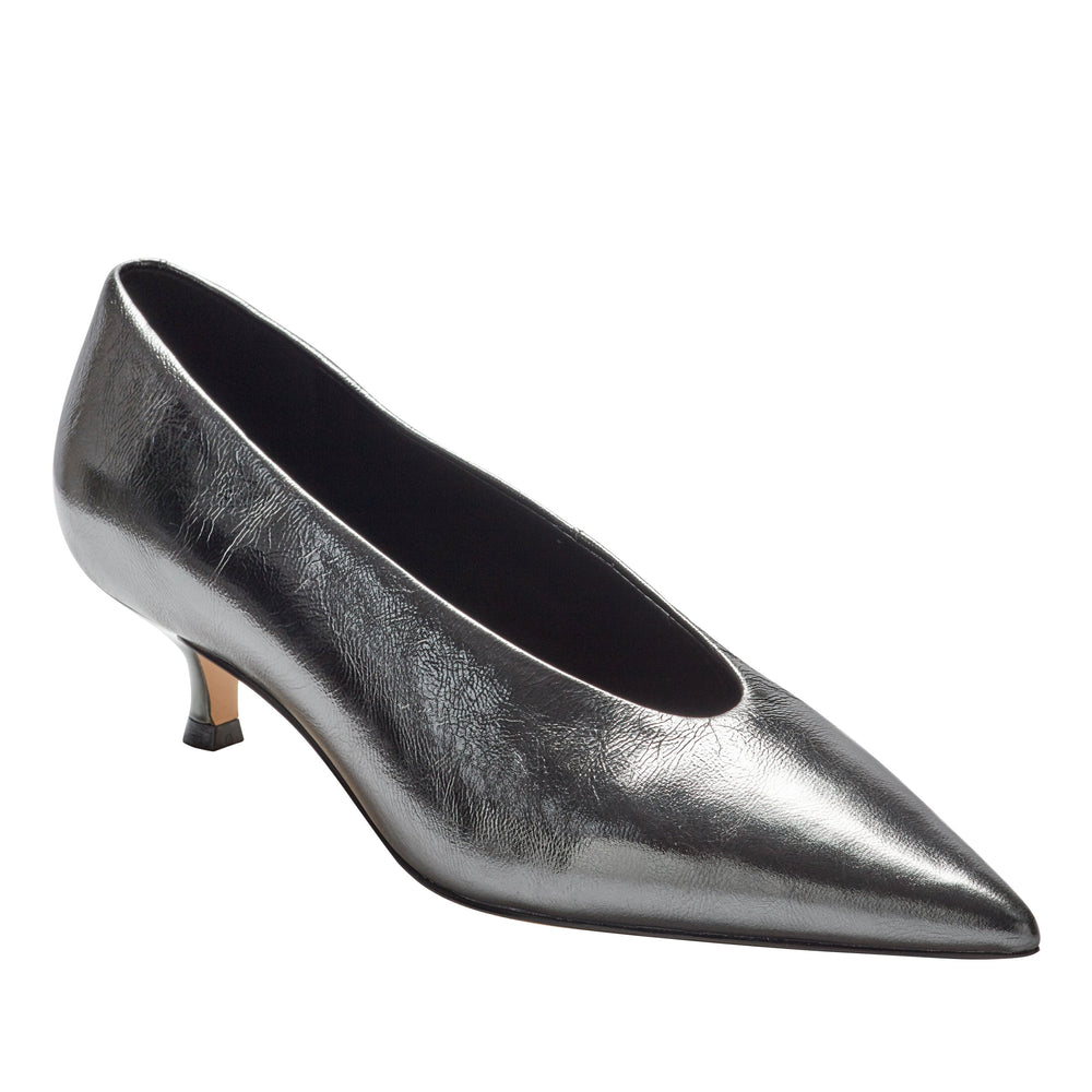 Cecile Kitten Heel Pump - Silver Leather
