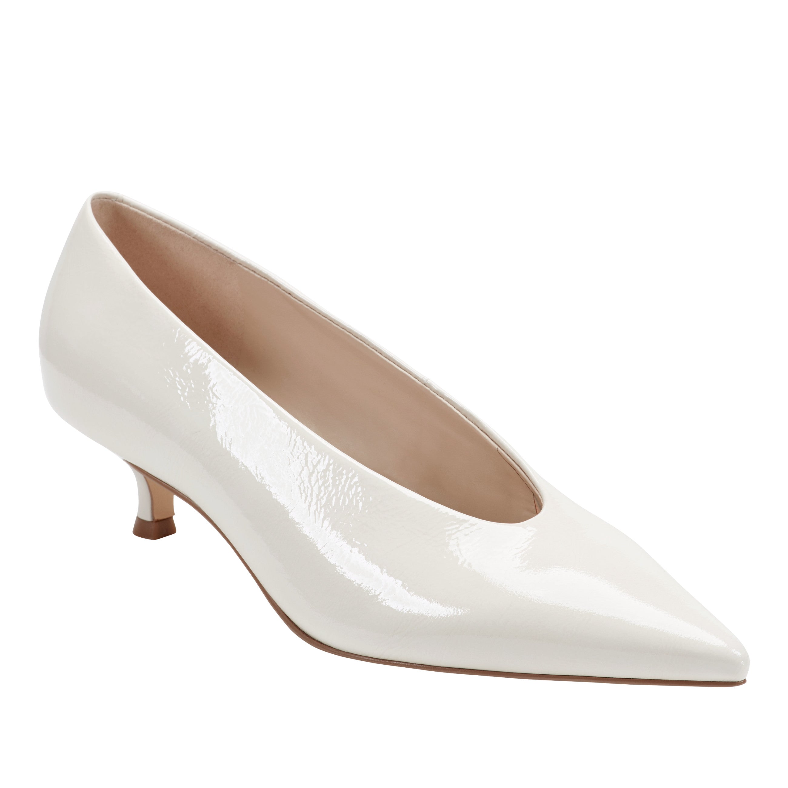 Cecile Kitten Heel Pump - White Patent Leather