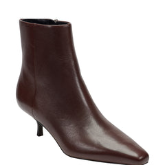 Kiona Kitten Heel Ankle Bootie - Dark Brown Leather