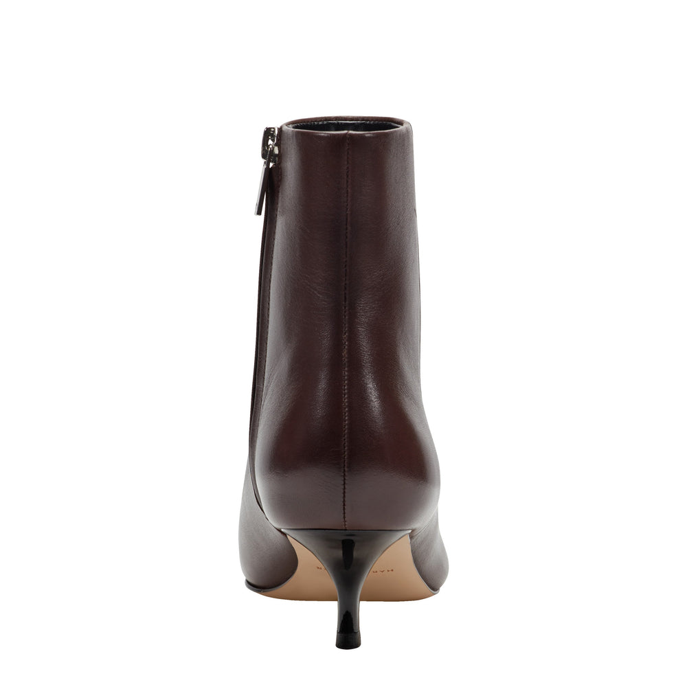 Kiona Kitten Heel Ankle Bootie - Dark Brown Leather