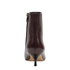 Kiona Kitten Heel Ankle Bootie - Dark Brown Leather